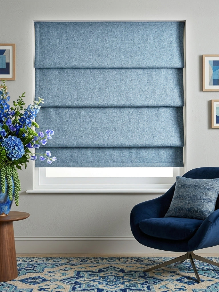 Woven Cotton Morandi Grey Blue Blackout Roman Shade