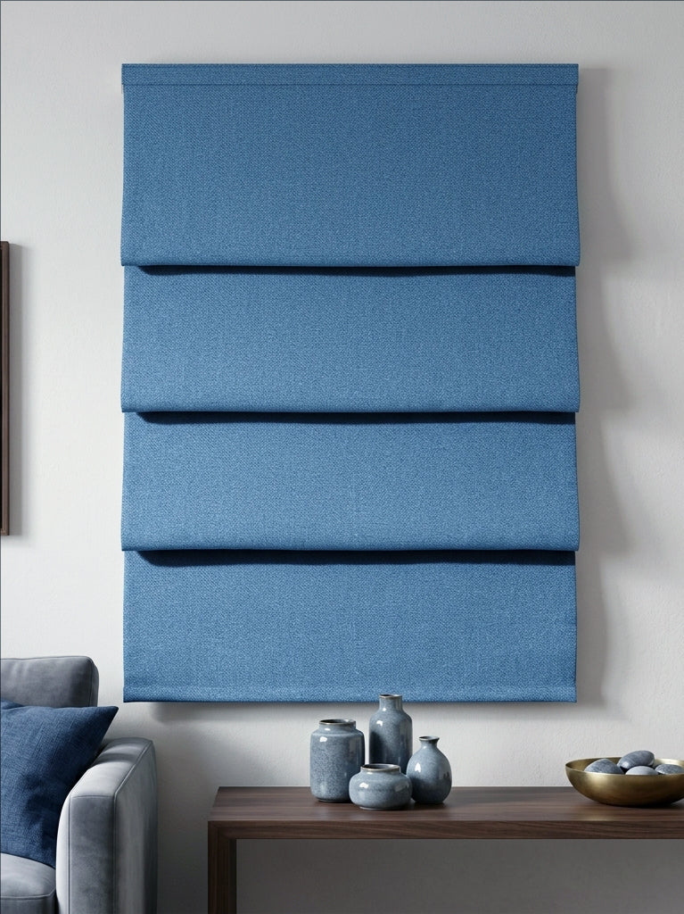 Woven Cotton Morandi Ocean Blue Black out Roman Shade