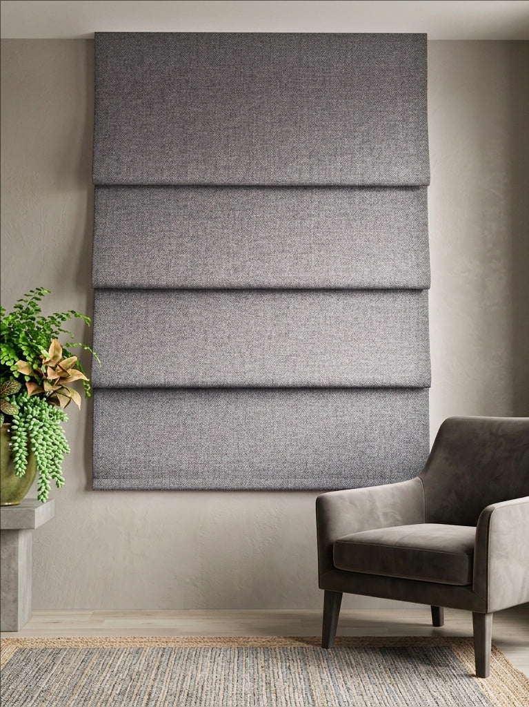 Woven Cotton Charcoal Blue Blackout Roman Shade