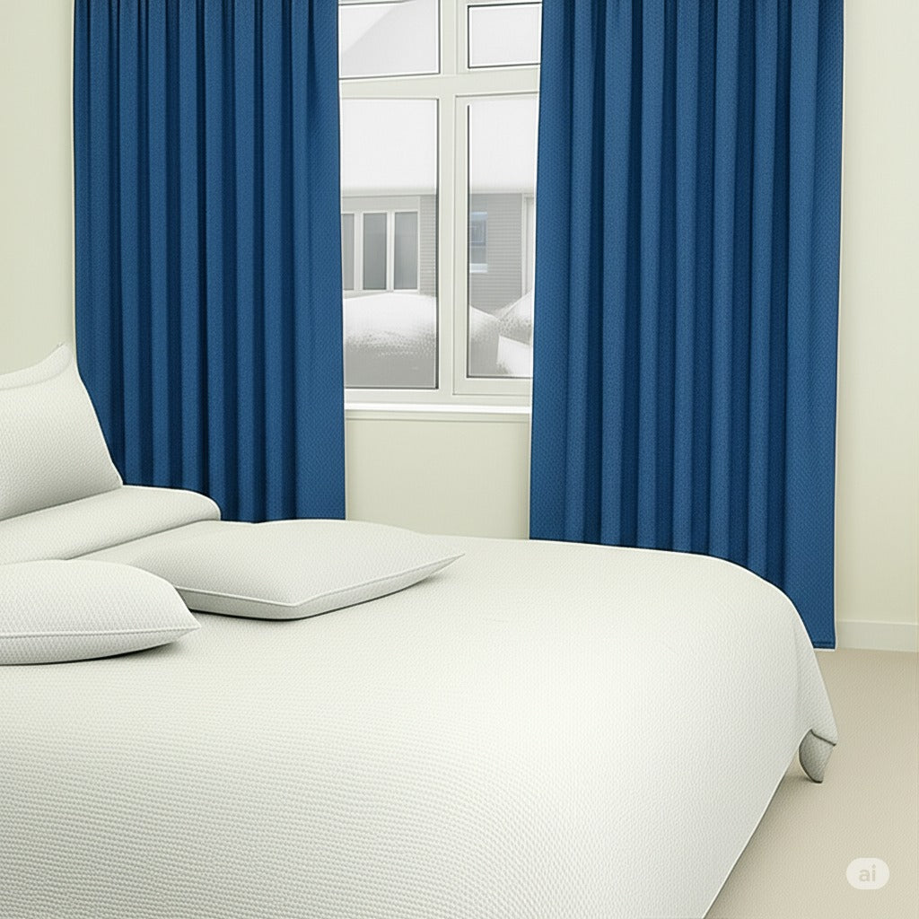Woven Cotton Morandi Sea Blue Blackout Drape