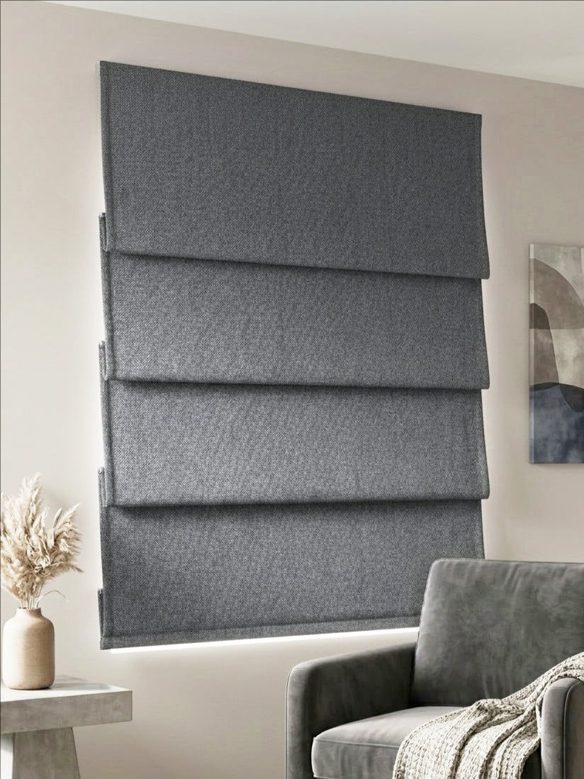 Woven Cotton Morandi Dark Grey Blackout Roman Shade