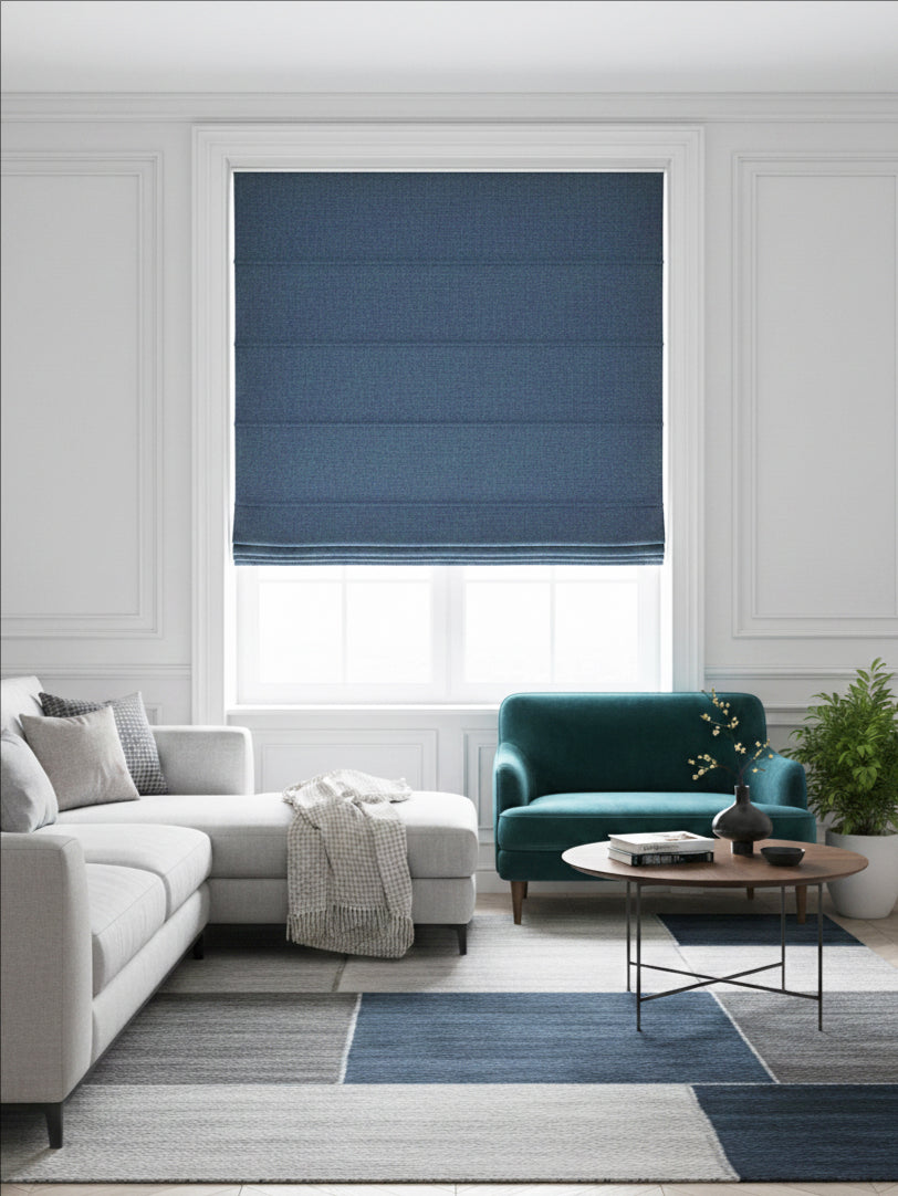 Woven Cotton Morandi Navy Blue Blackout Roman Shade