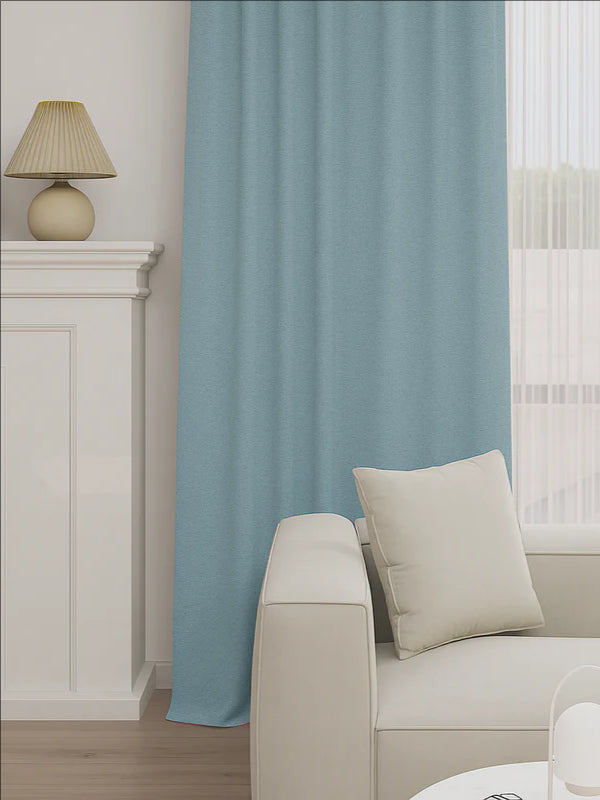 Woven Cotton Morandi Cyan Blue Blackout Drape