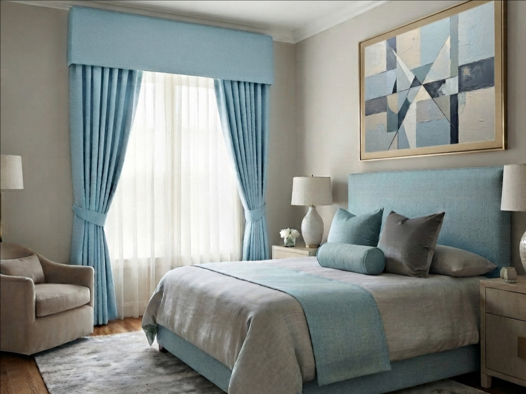 Woven Cotton Morandi Cyan Blue Blackout Valance