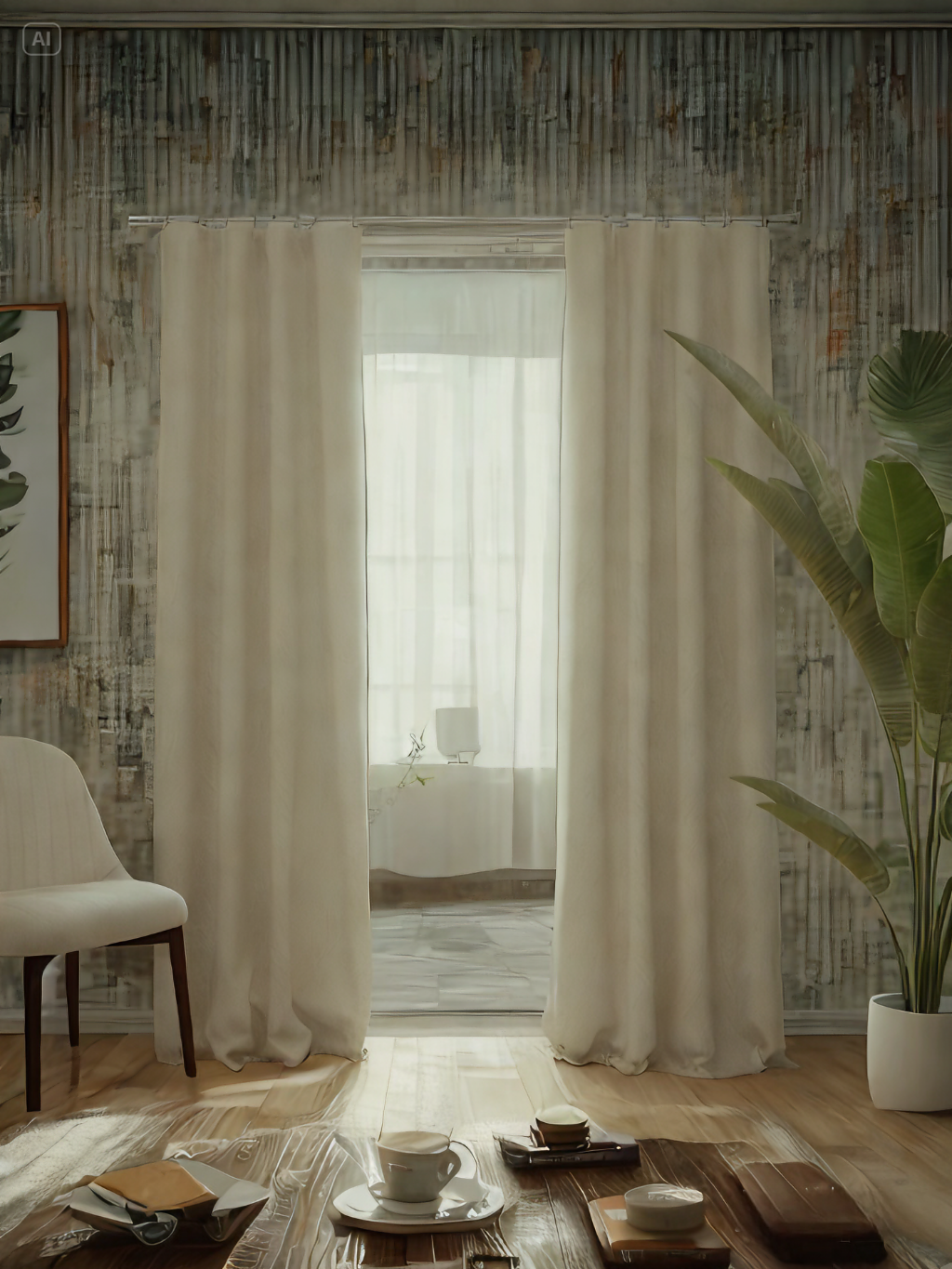 Velvet Cream Leaves Drape