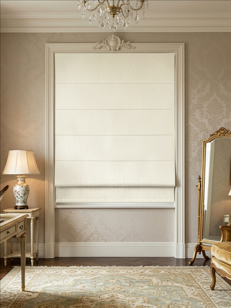 Velvet Cream Leaves Roman Shade