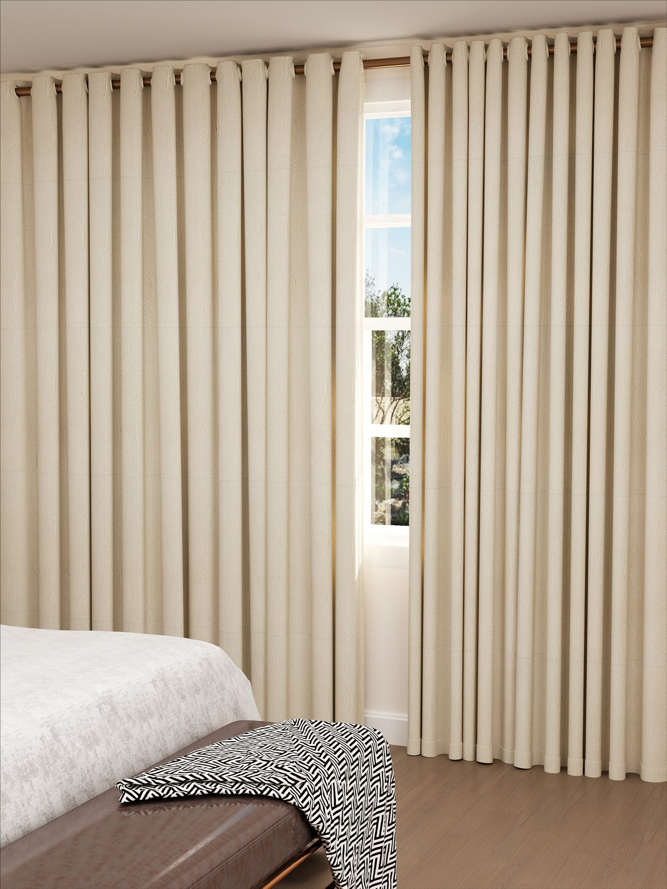 Velvet Light Beige Leaves Drape