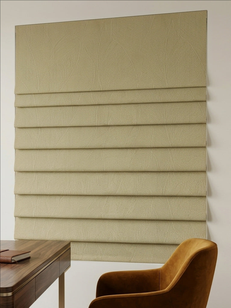 Velvet Beige Leaves Roman Shade