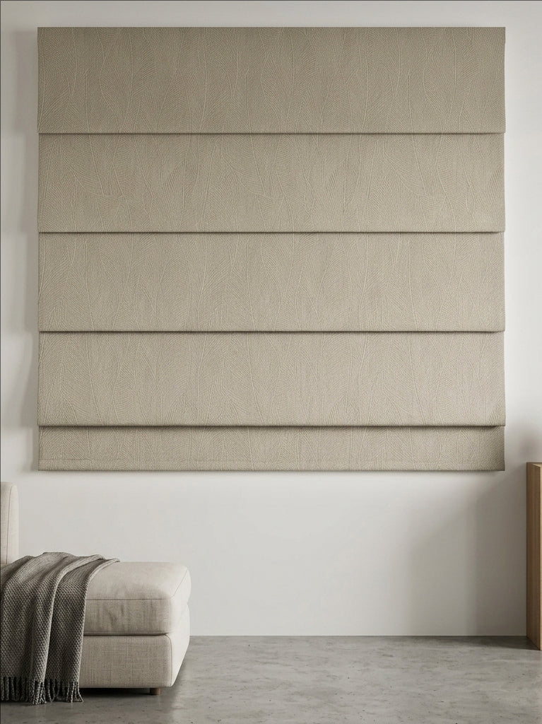 Velvet Deep Beige Leaves Roman Shade