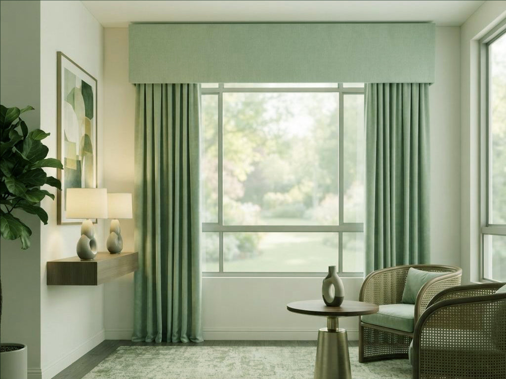 Velvet Green Leaves Valance
