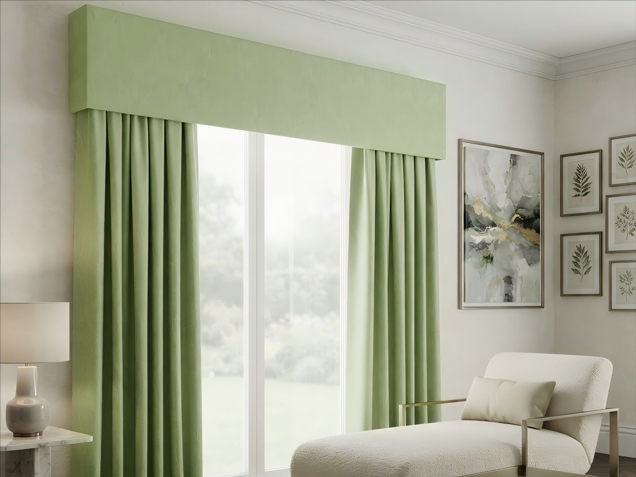 Velvet Fresh Green Leaves Valance