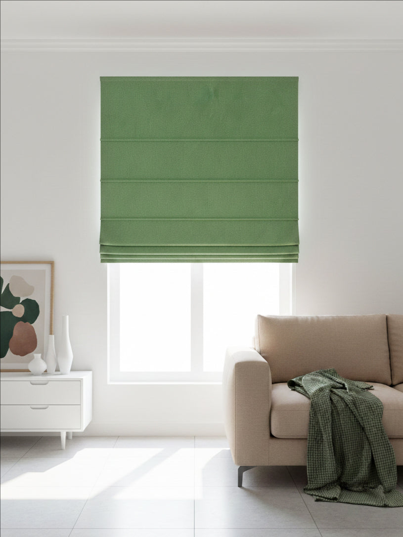 Velvet Deep Green Leaves Roman Shade
