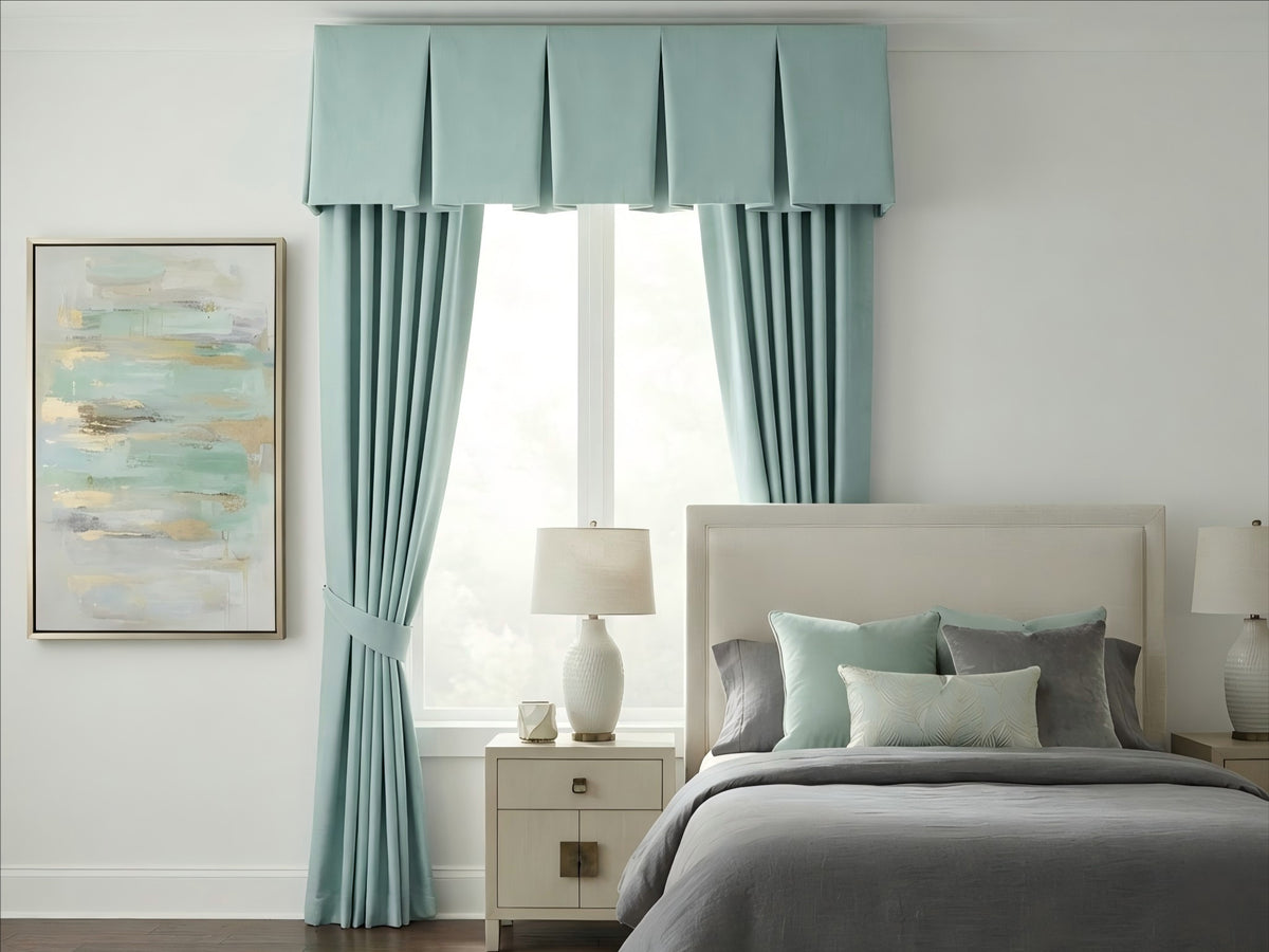 Velvet Green Blue Leaves Valance