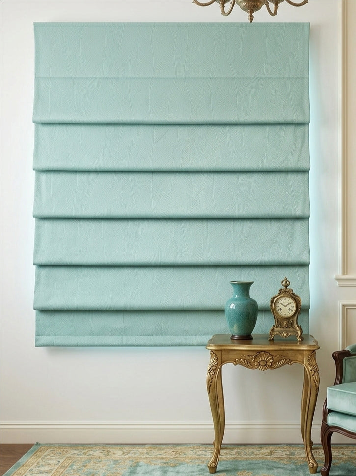 Velvet Green Blue Leaves Roman Shade