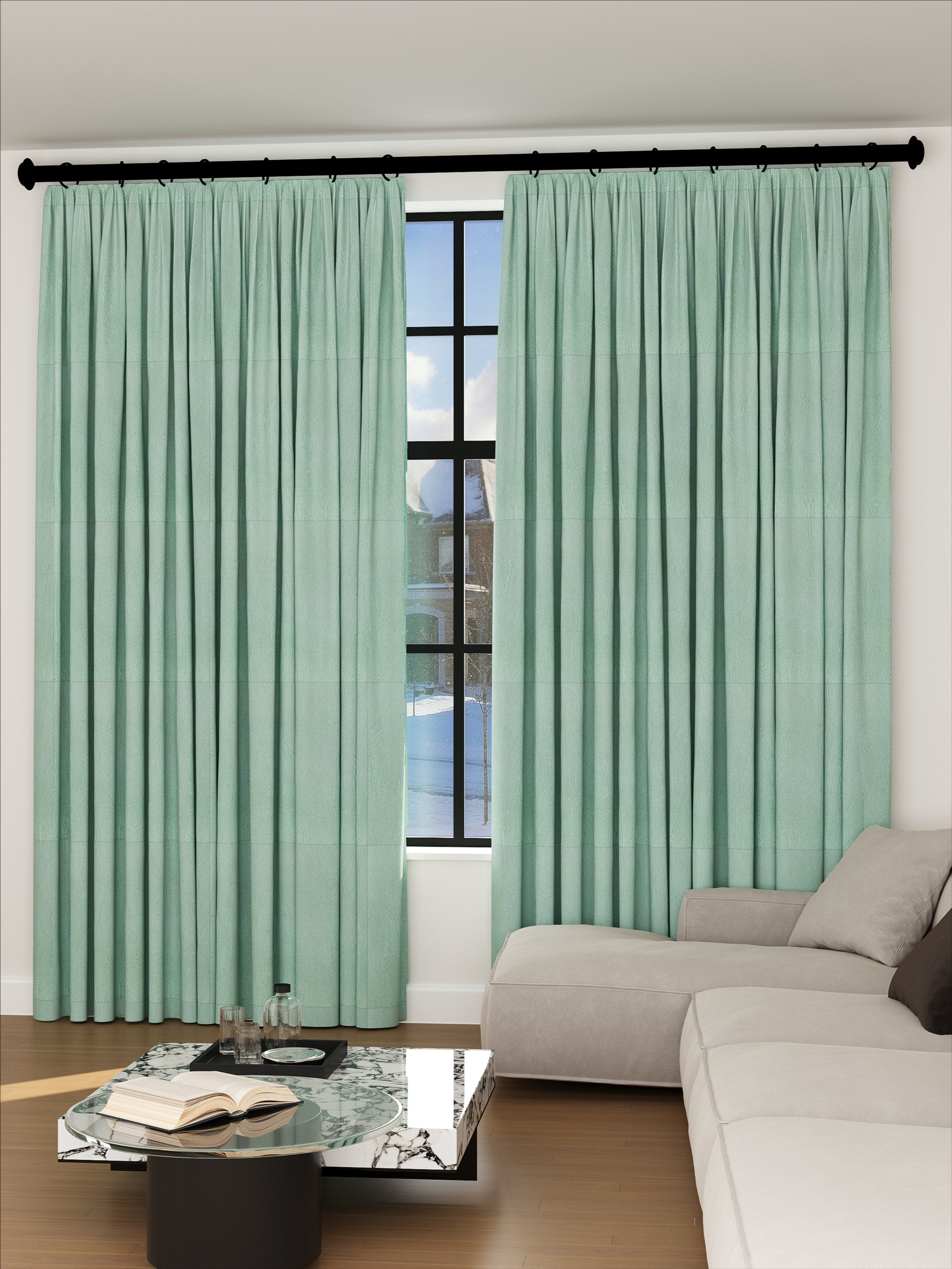 Velvet Green Blue Leaves Drape