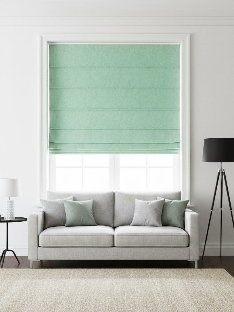 Velvet Lake Blue Leaves Roman Shade