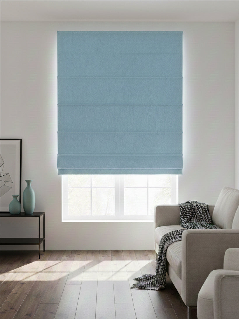 Velvet Blue Leaves Roman Shade