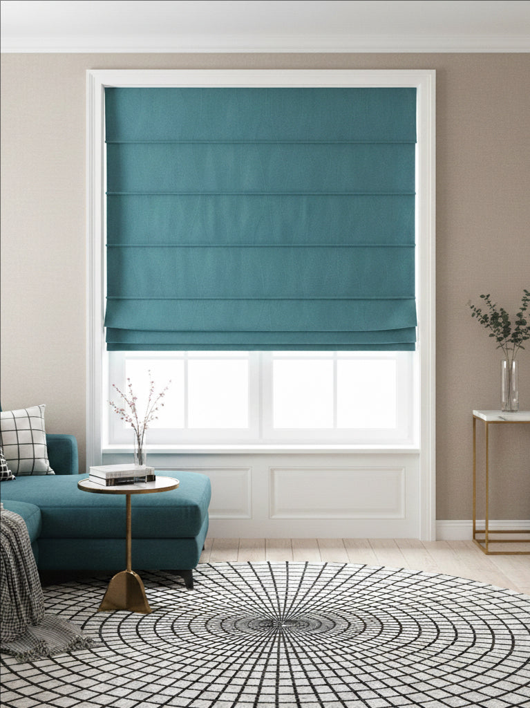 Velvet Deep Blue Leaves Roman Shade