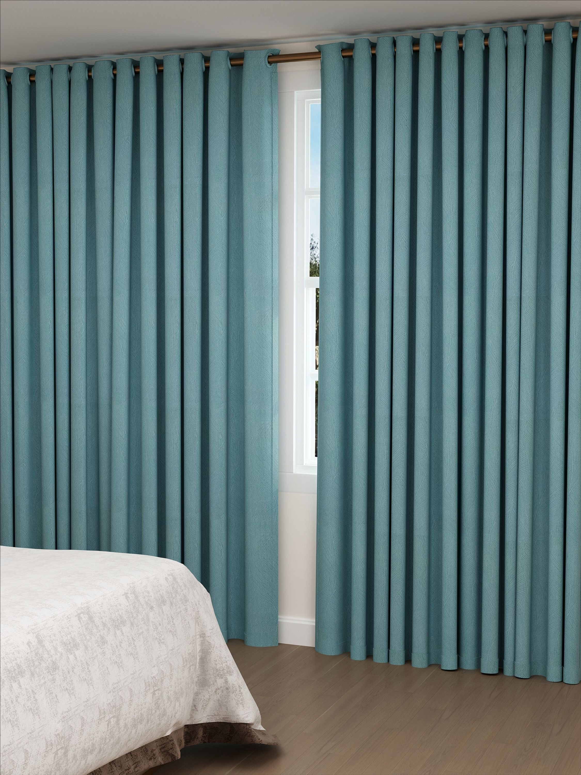 Velvet Deep Blue Leaves Drape