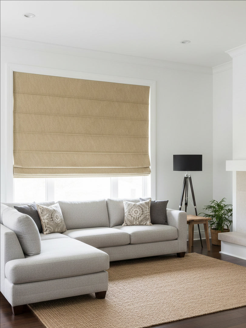 Velvet Deep Khaki Leaves Roman Shade