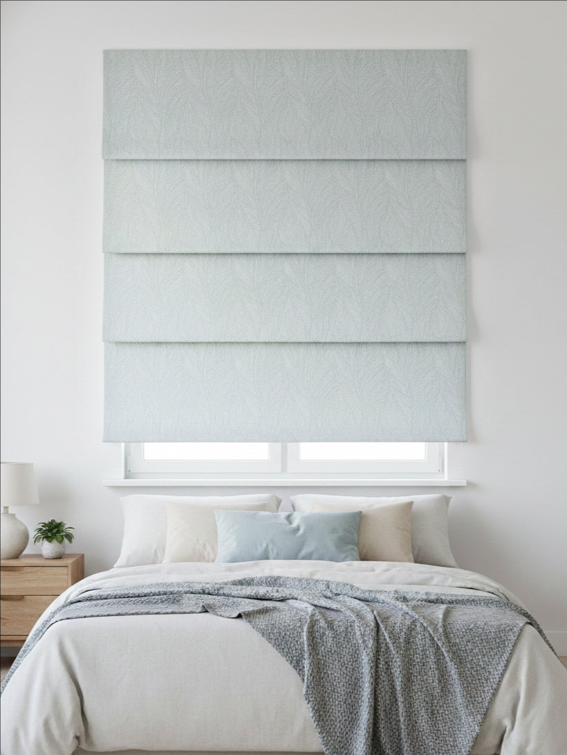 Velvet Light Grey Leaves Roman Shade