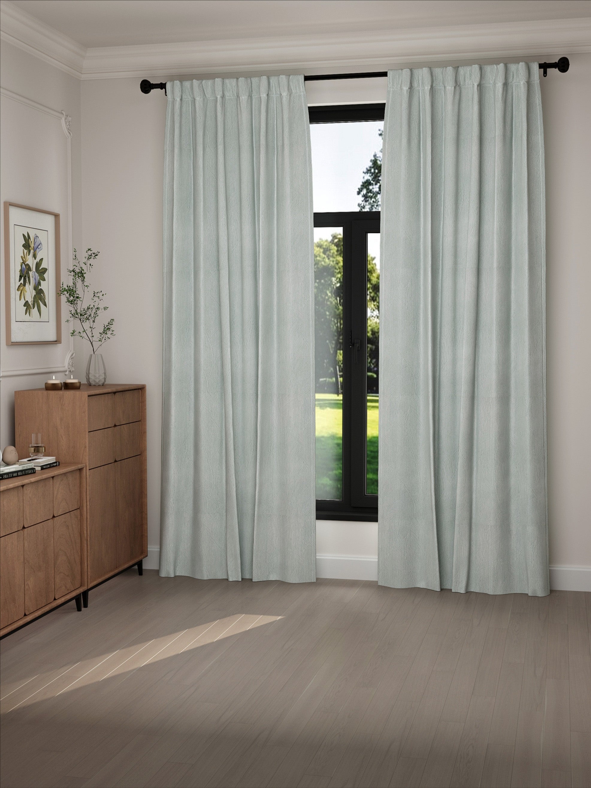 Velvet Light Grey Leaves Drape