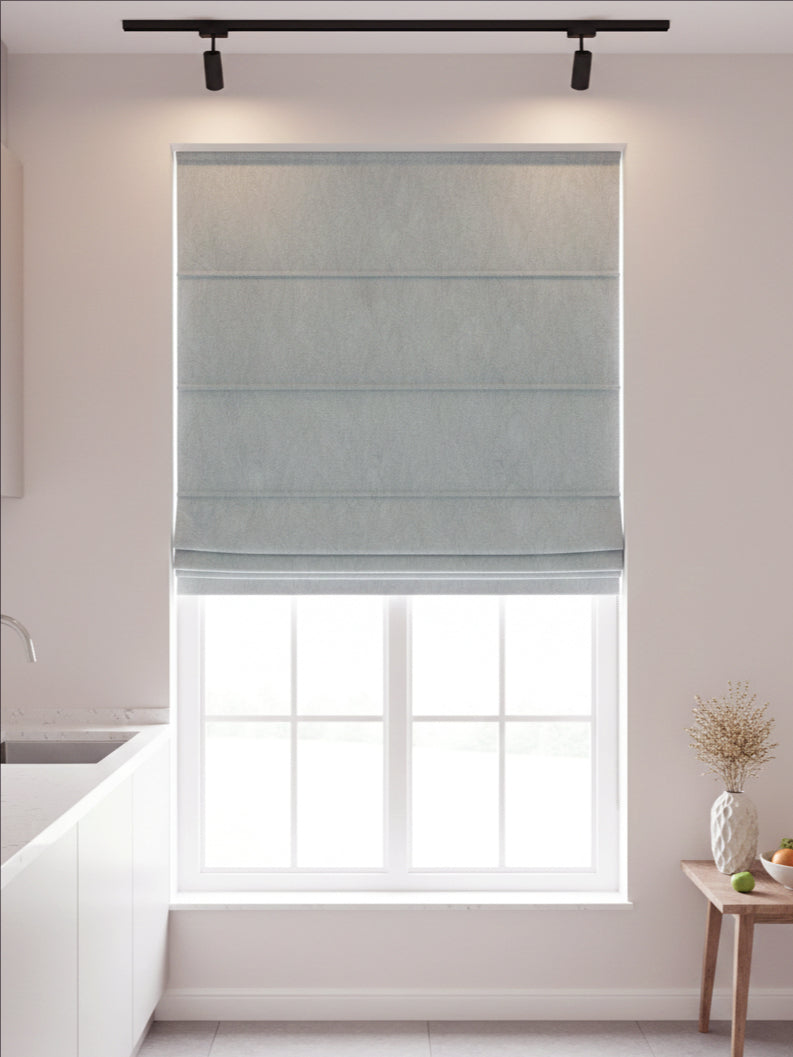 Velvet Grey Leaves Roman Shade