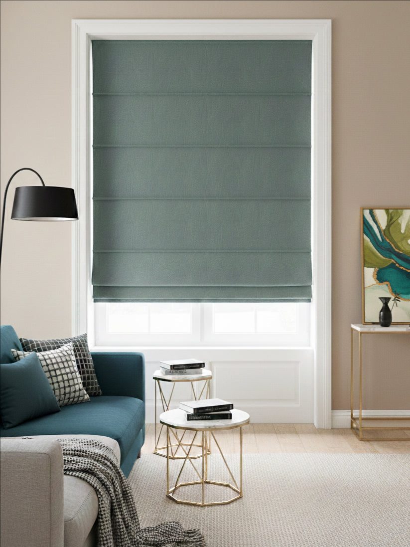 Velvet Deep Grey Leaves Roman Shade