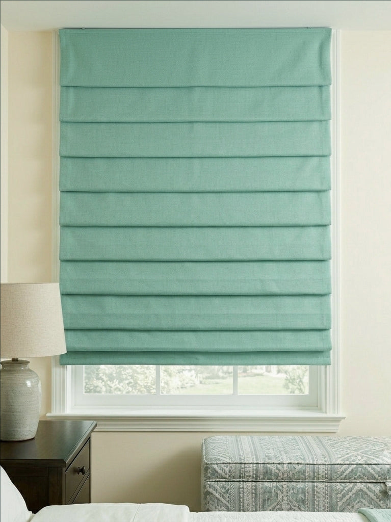 Premium Linen Teal Green Roman Shade