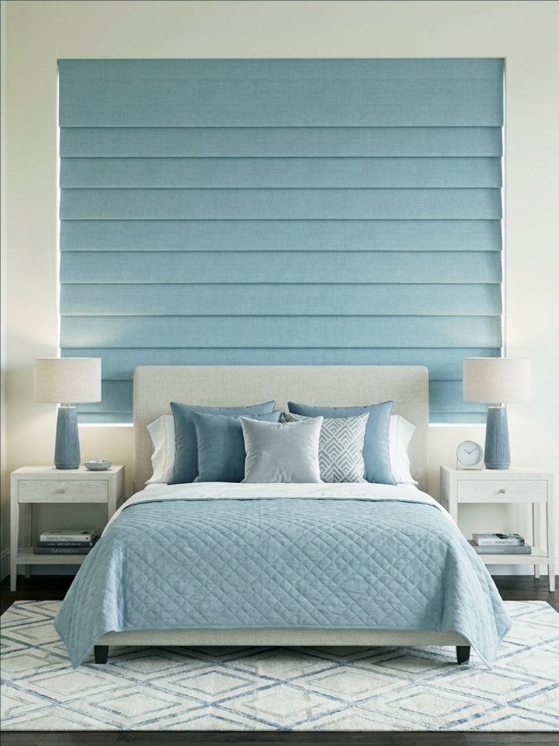 Premium Linen Denim Blue Roman Shade