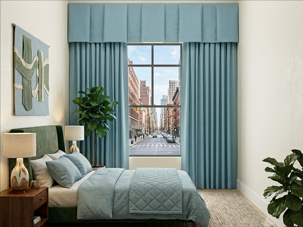 Premium Linen Denim Blue Valance
