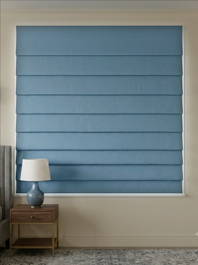 Premium Linen Ocean Blue Roman Shade