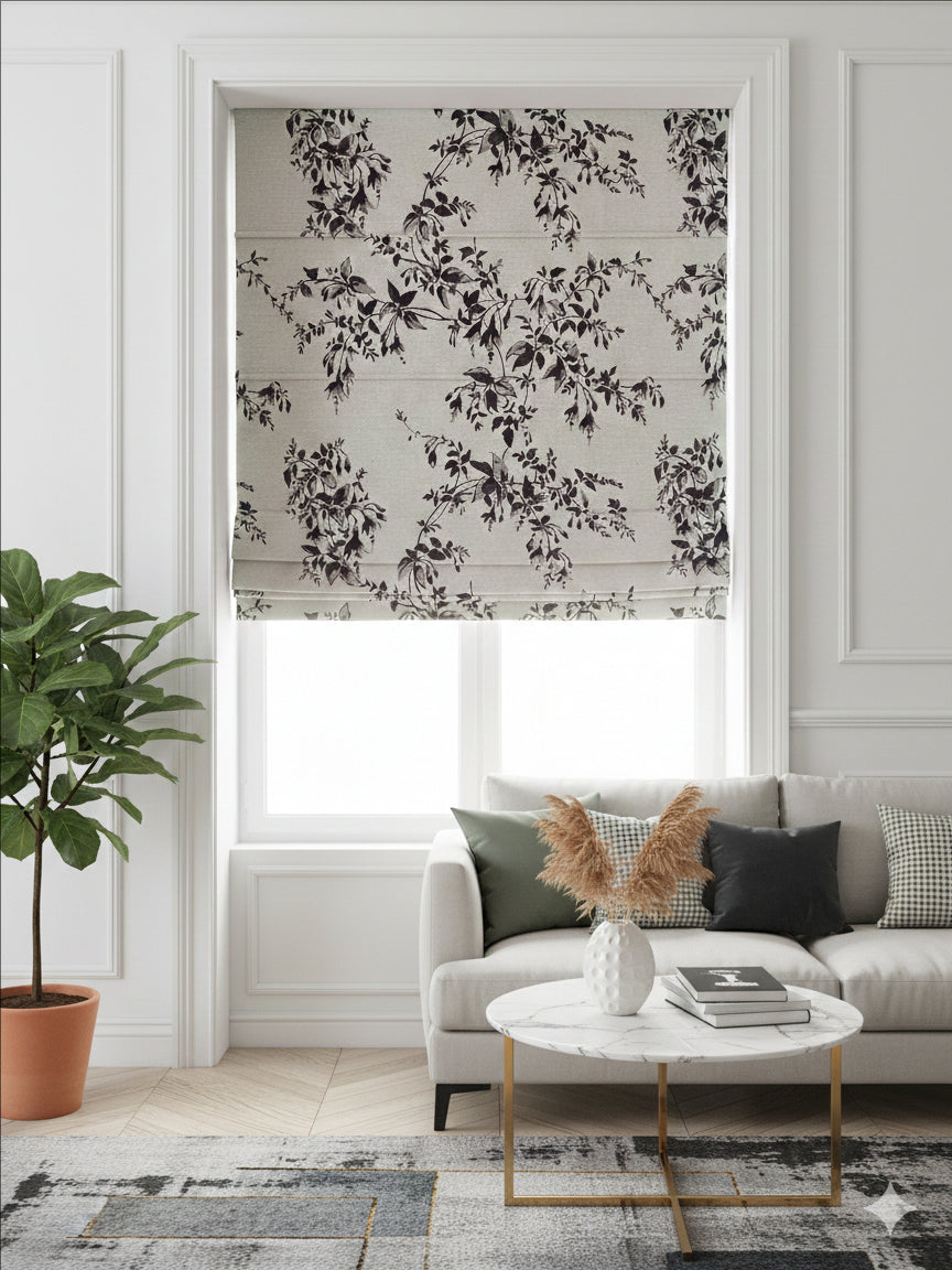 Leaves Black Roman Shade