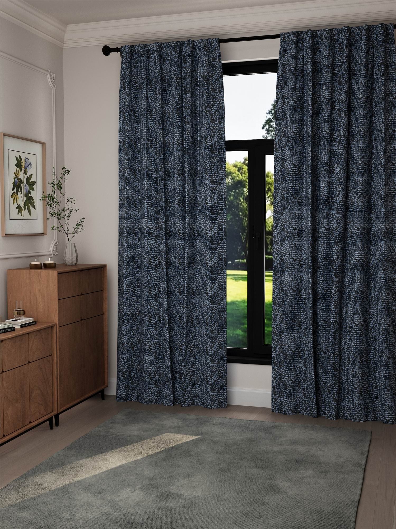 Diamond Black&Blue Faux Wool Drape