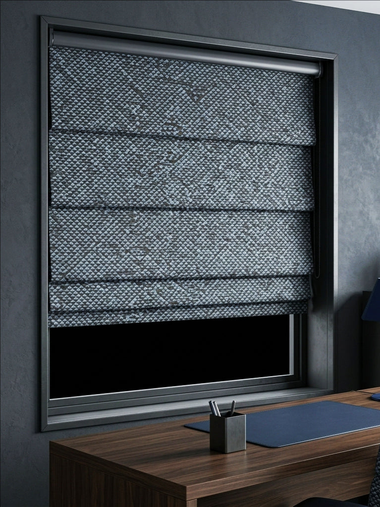Diamond Black&Blue Faux Wool Roman Shade