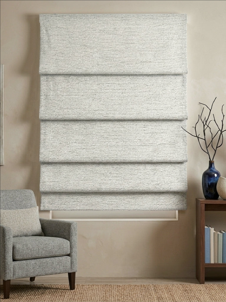 Sliver Grey White Yarn Roman Shade