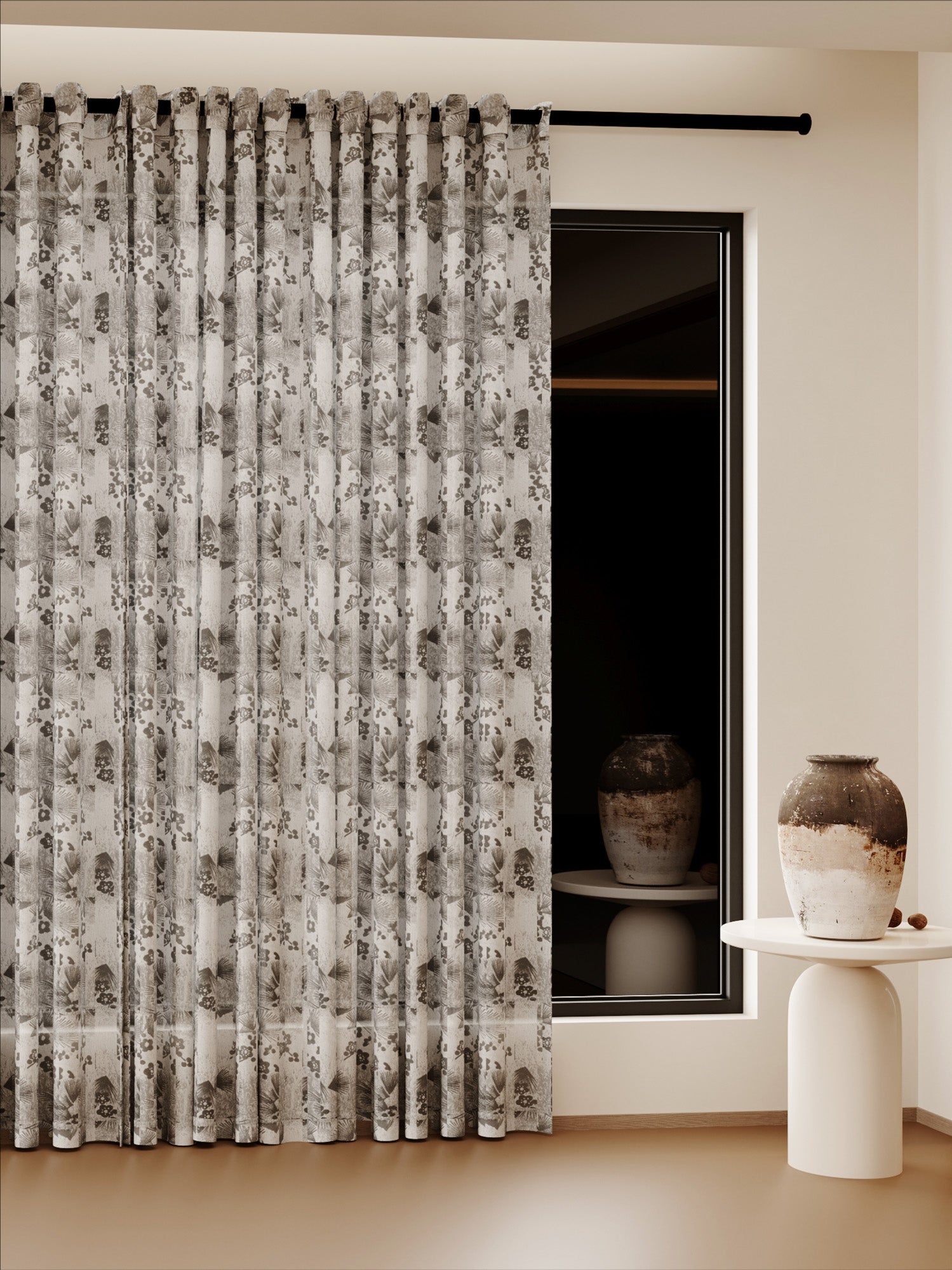 Embroidered Antique Grey Fern Sliver Drape