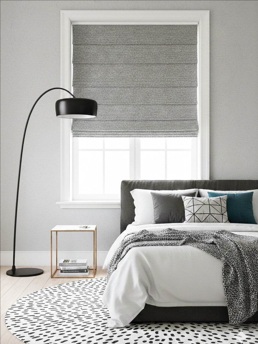 Grey Sliver Black Yarn Roman Shade