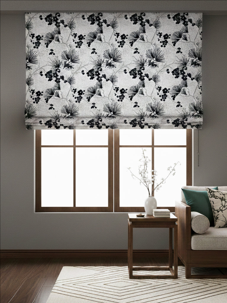 Embroidered Antique Black Fern Roman Shade