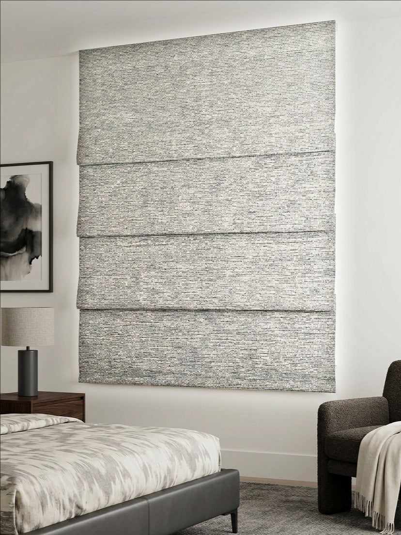 Dark Silver Grey White Yarn Roman Shade