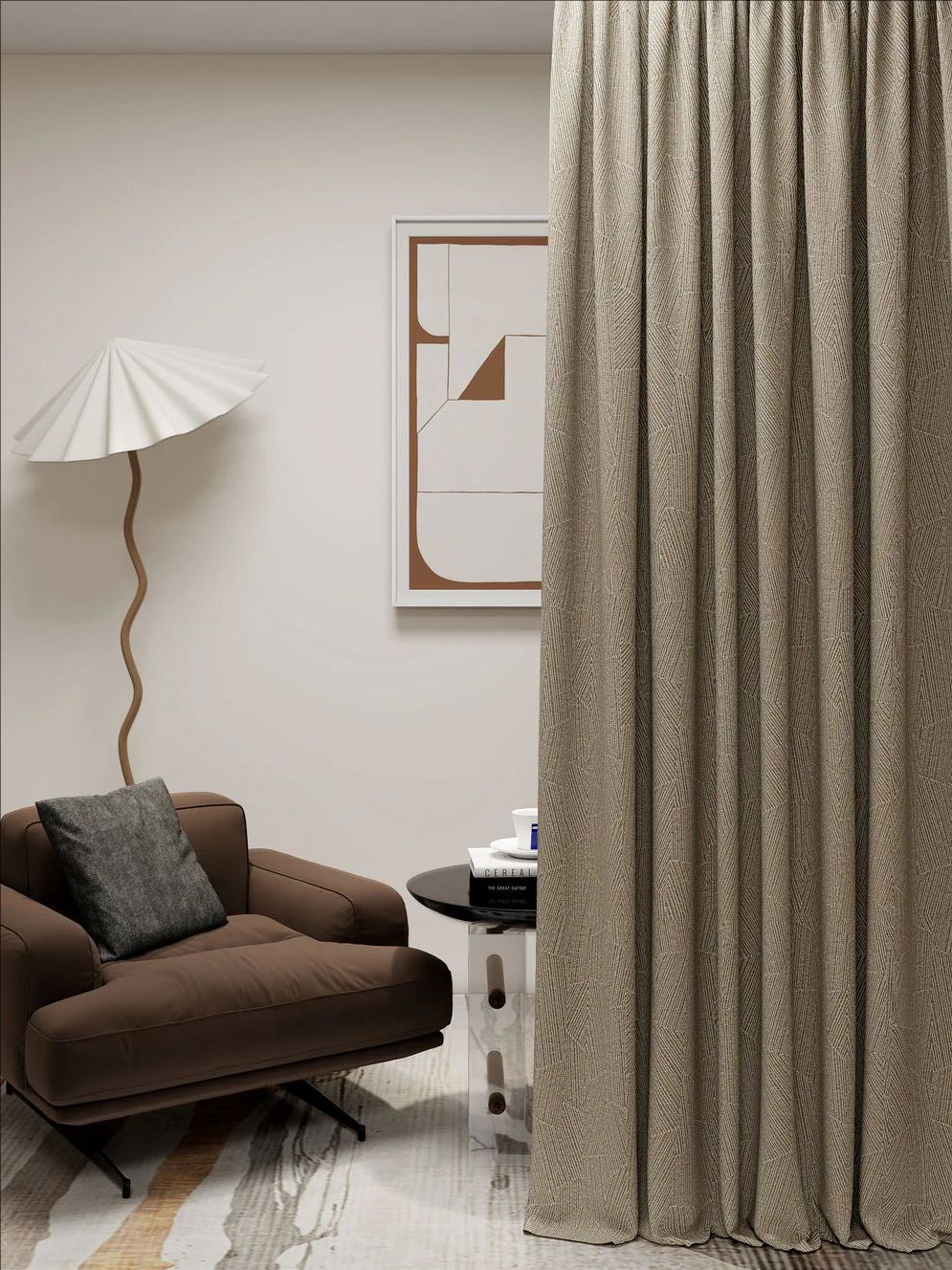 Embroidered Rhombus Brown Drape