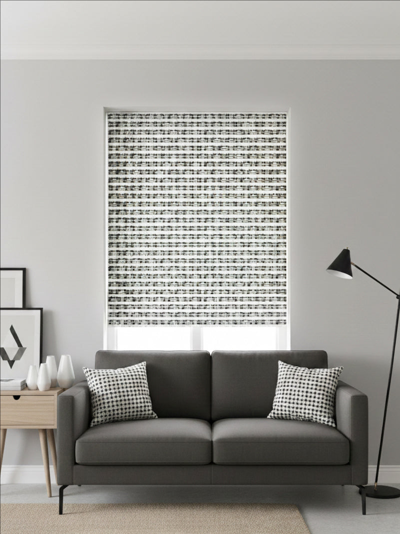 Plaid Black White Roman Shade