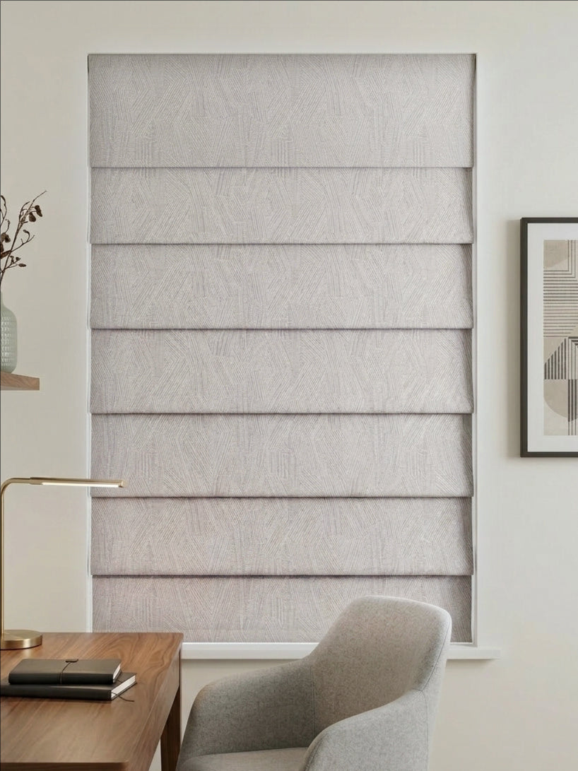 Embroidered Rhombus Beige Roman Shade