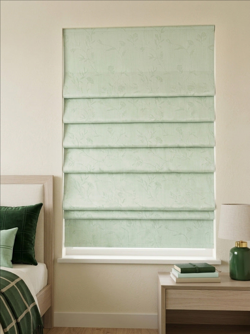 Mint Green Floral Roman Shade