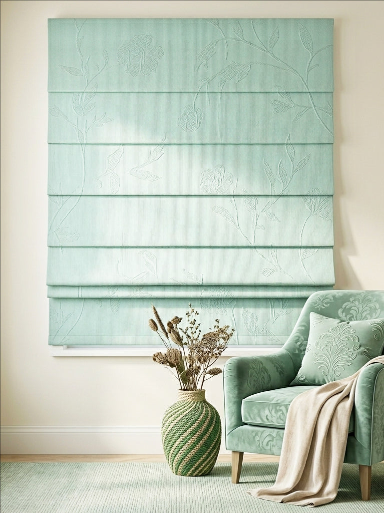 Pale Green Floral Roman Shade