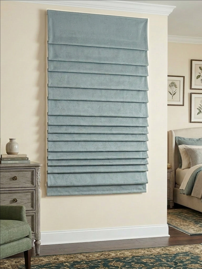Blue Grey Floral Roman Shade