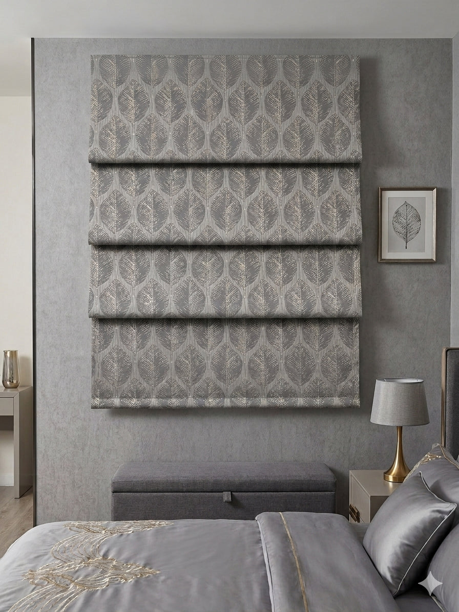 Wax Leaves Light Grey Roman Shade