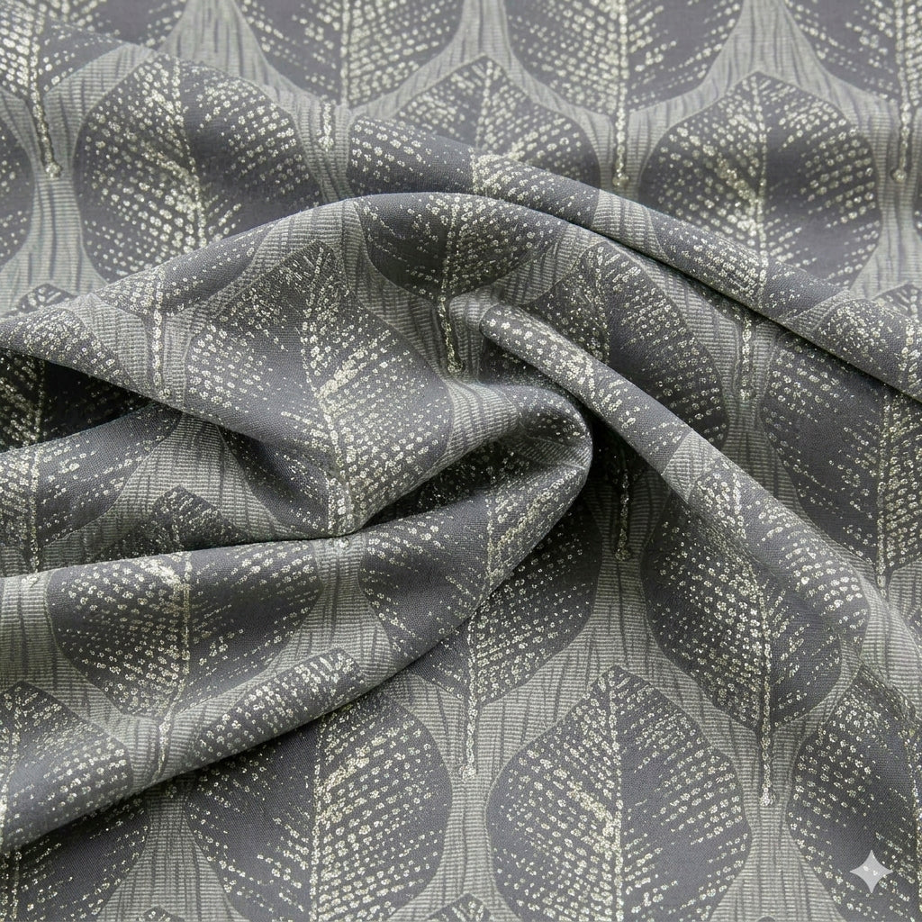 Wax Leaves Light Grey Drape