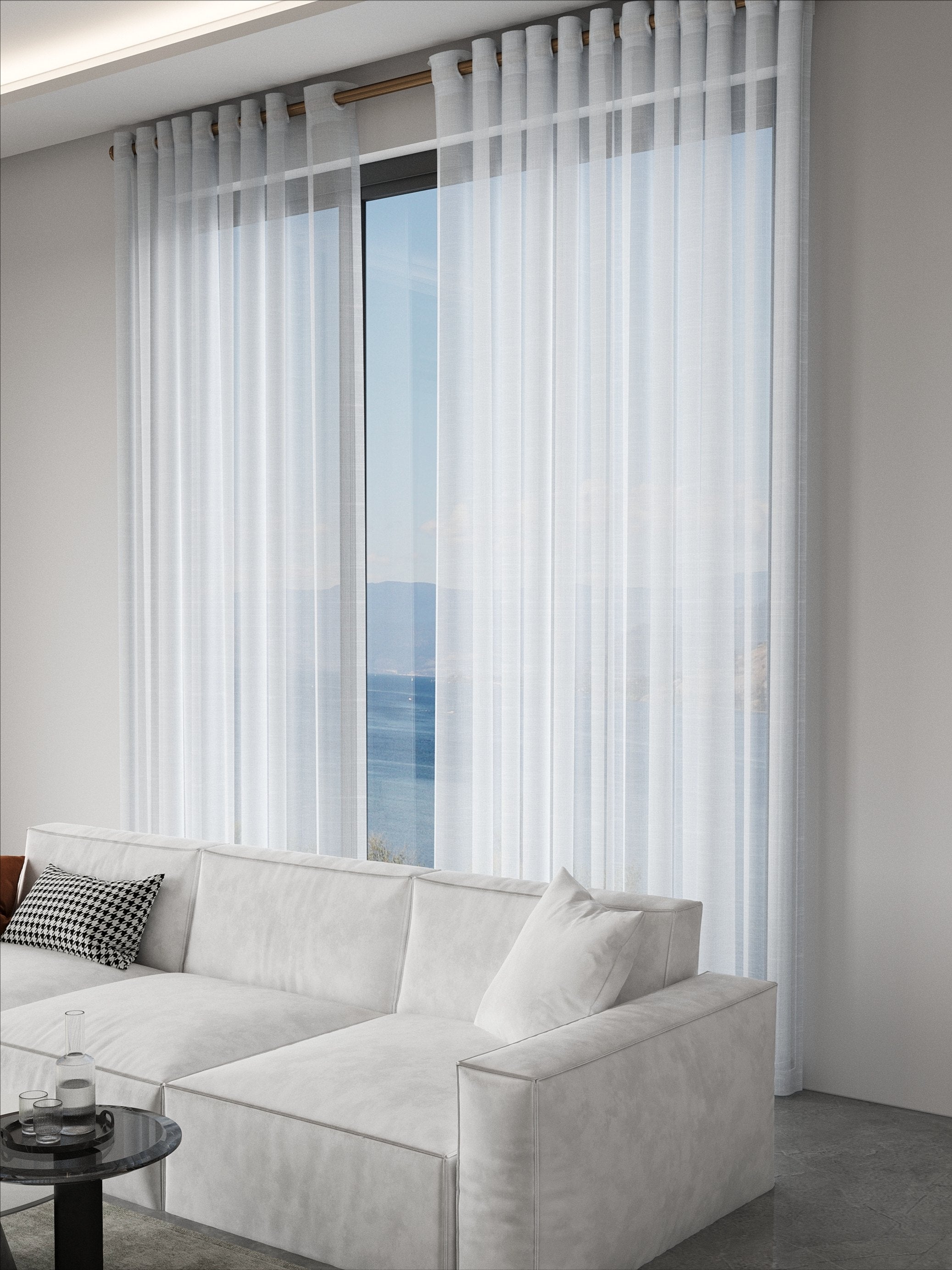 Linen Grid White Sheer