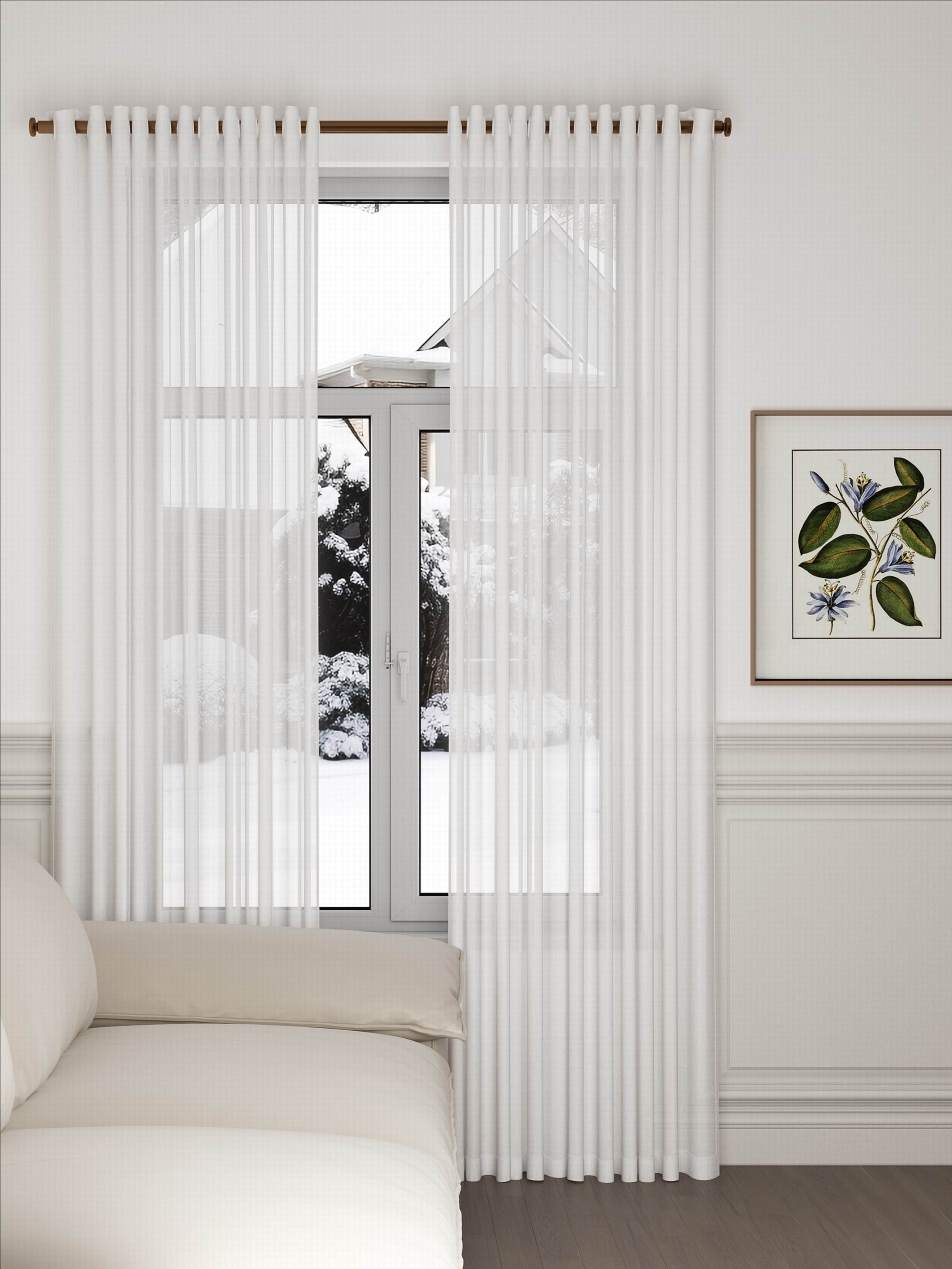 Linen Floral Pattern White Sheer